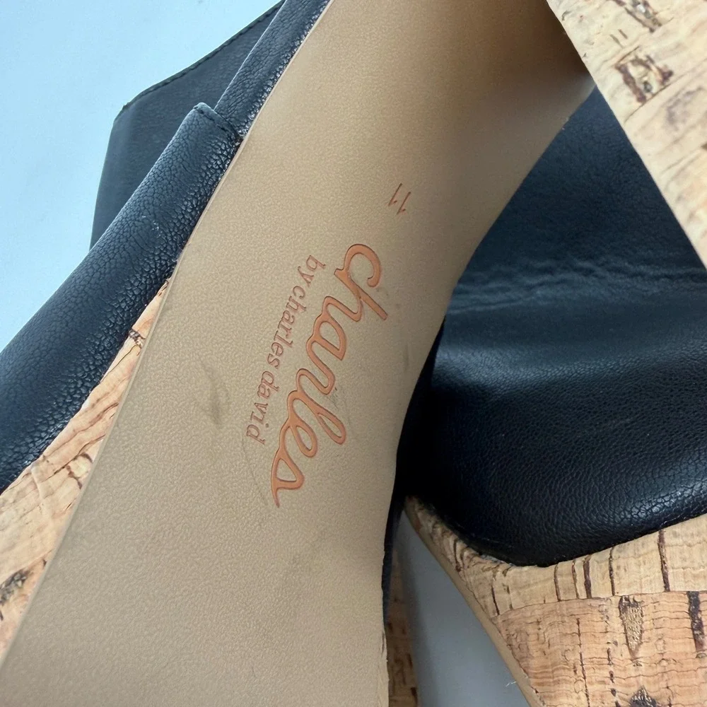 Charles by‎ Charles David Black Faux Leather Cork Platform Sandals Size 11M